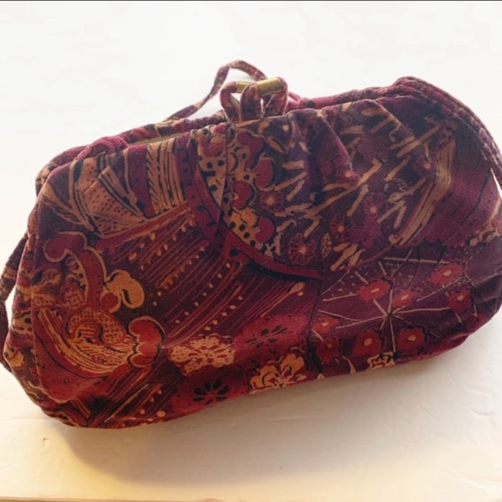 SMCo Vintage Red Purple Velvet Small Shoulder Clutch Snap Closure